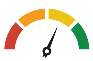 red to green progress meter with arrow pointing to yellow