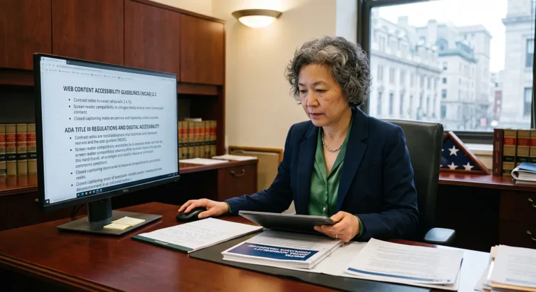 regulations official reviewing print outs and online versions of digital accessibility regulations