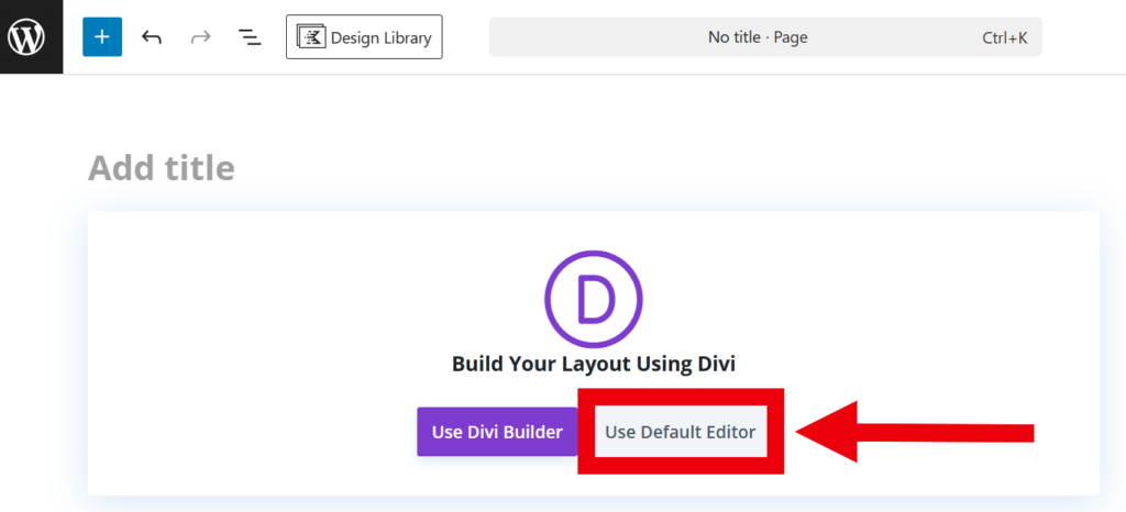 Divi modal to choose which editor to use, with "Default Editor" highlighted