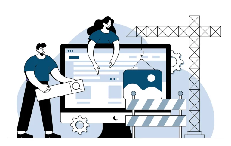 illustration of two people building a website