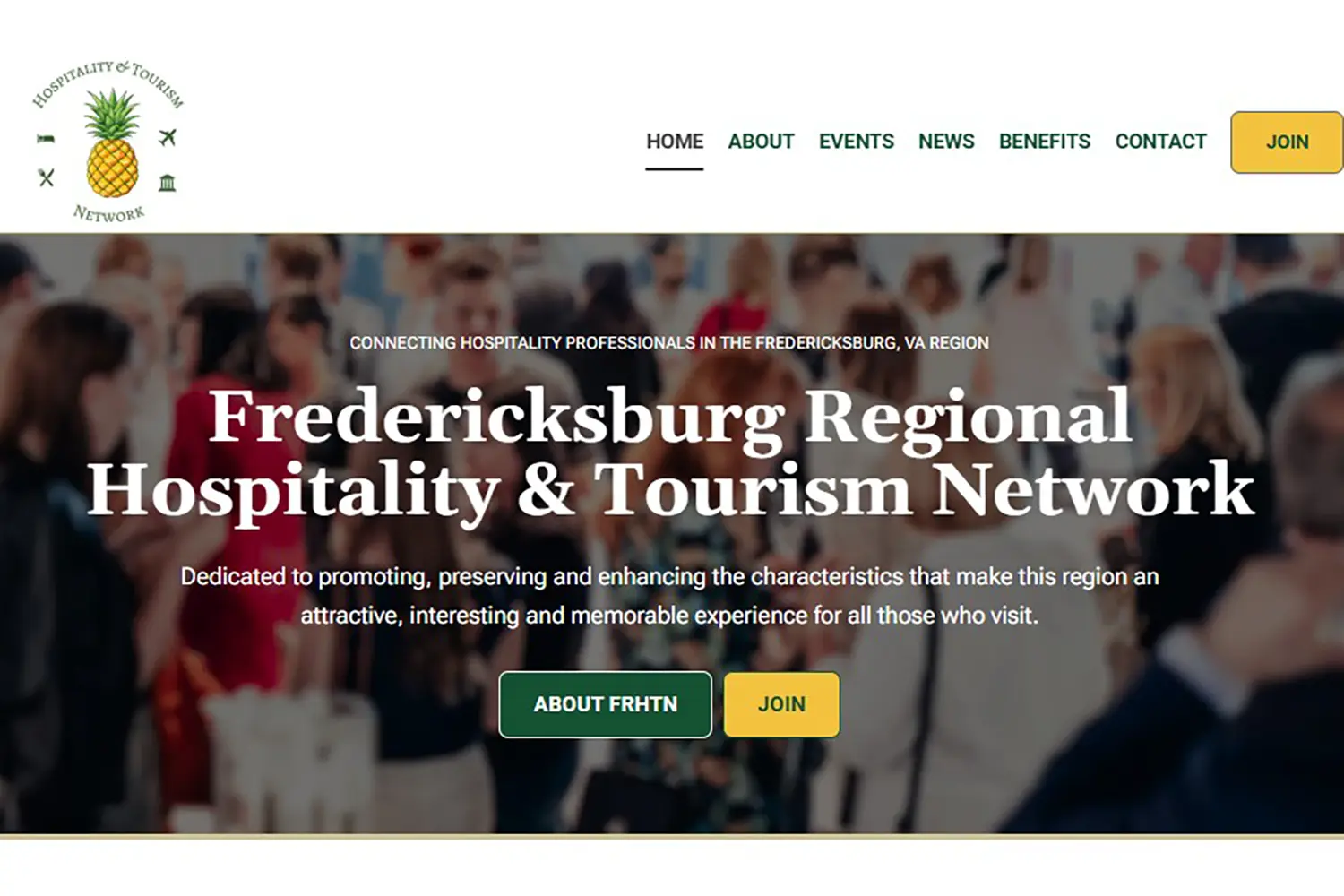 Main navigation and hero section of the new FRHTN homepage