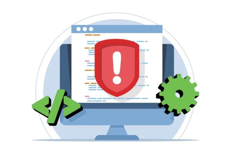 illustration of html code with a red error badge overtop