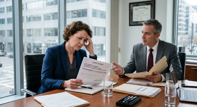 a business owner receiving the invoice from their lawyer after settling an accessibility lawsuit