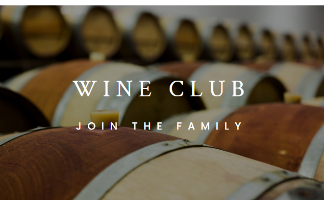 wine barrels with the words Wine Club Join the Family over top