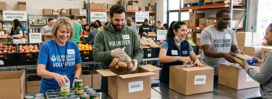 Volunteers helping at a local food bank