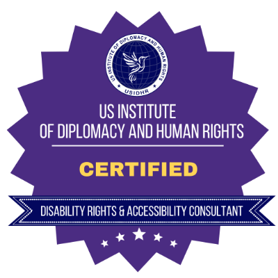 Certified Disability Rights & Accessibility Consultant Badge from the US Institute of Diplomacy and Human Rights